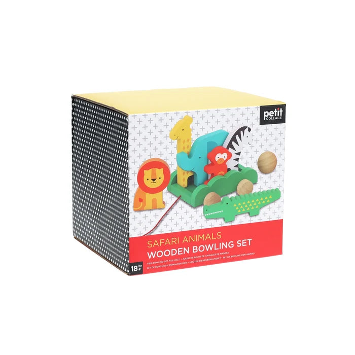 0810073340763 Safari Animals Wooden Bowling
