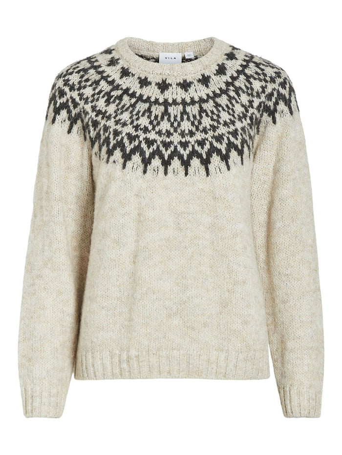 14098853 VIejla  O Neck L/S Jacquard Knit Top