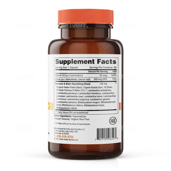 15-in-1 Pre-Probiotics + D3 + Methylfolate capsules - Belly Great