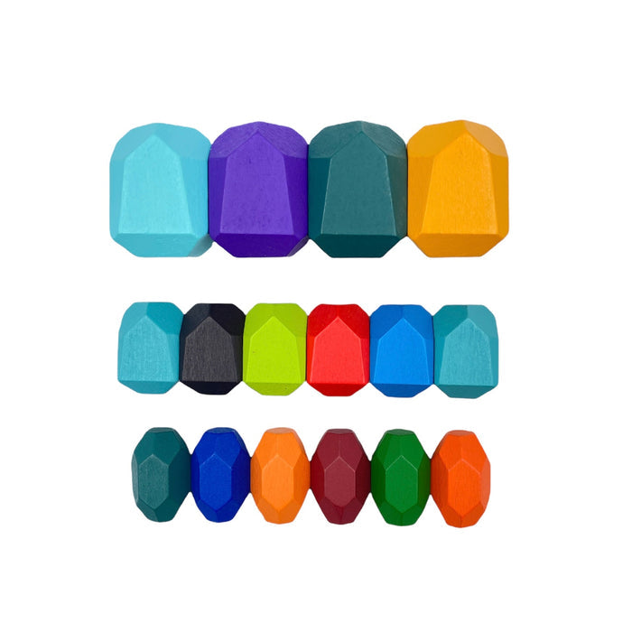 16 Pcs Wooden Stone Balancing Stacking Blocks in Primary Colors