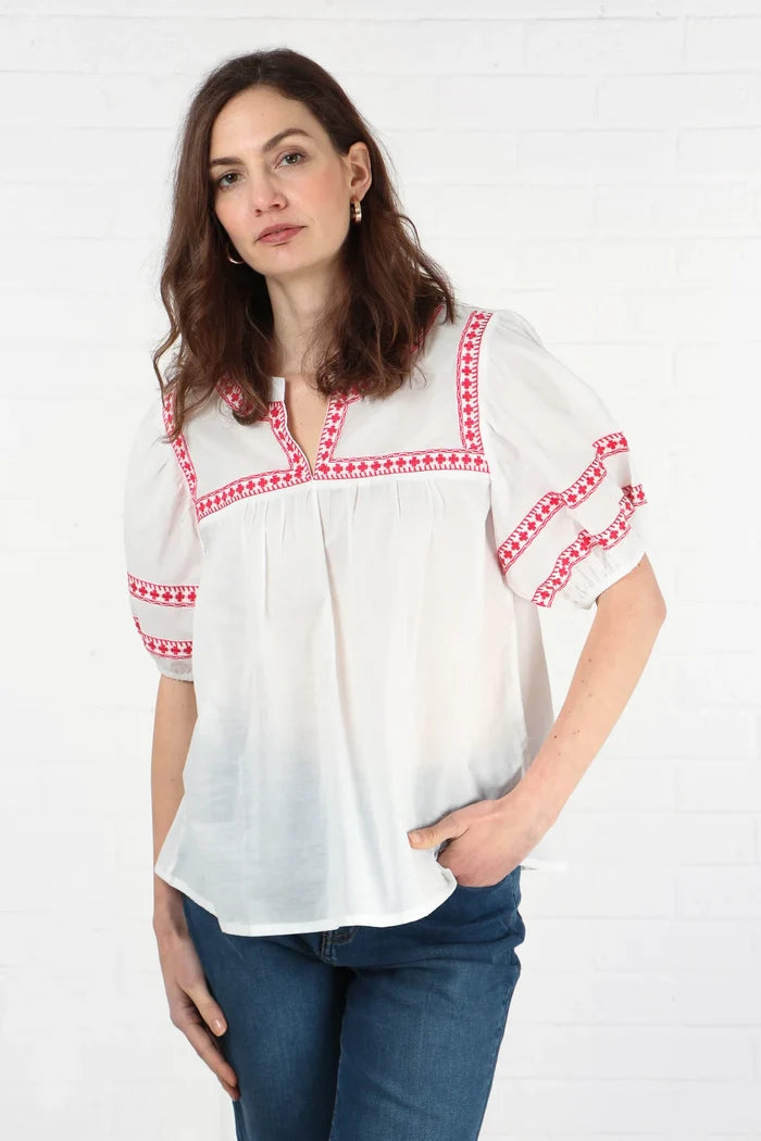 8796EMB Short Sleeve Cotton Blouse