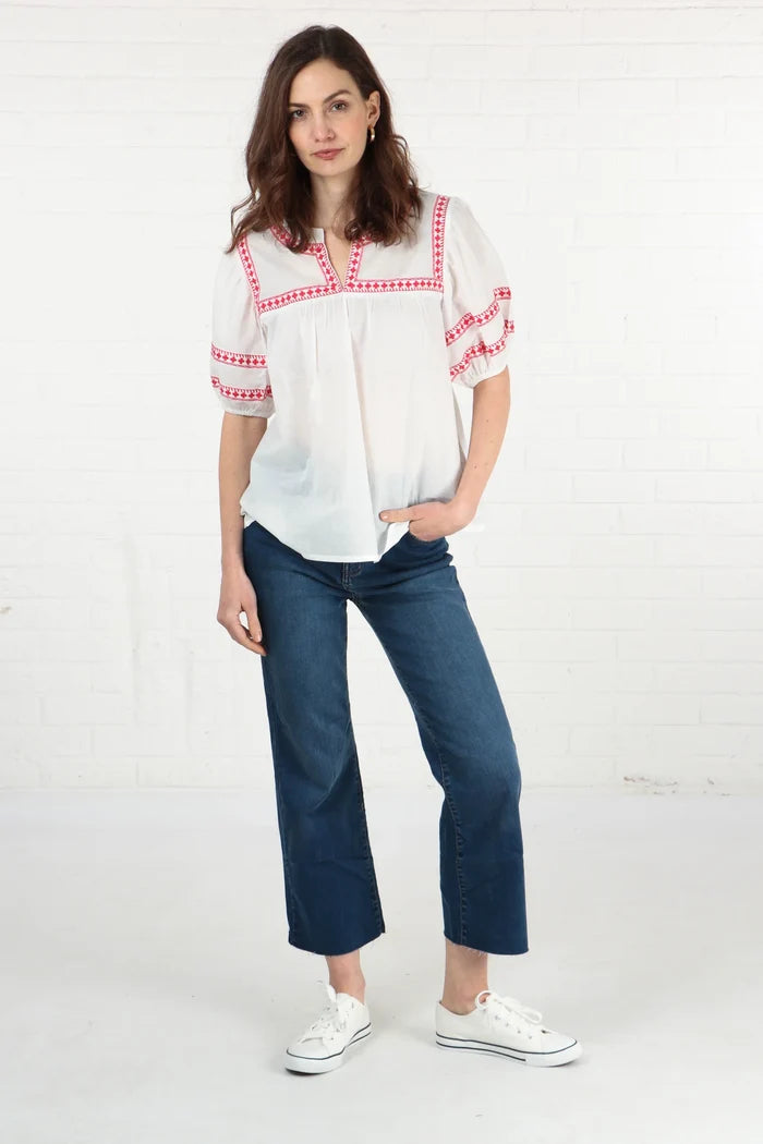 8796EMB Short Sleeve Cotton Blouse