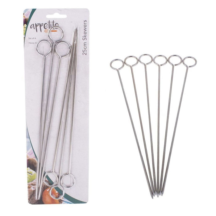 Appetito Chrome Skewers 25cm - Set of 6
