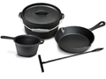 Blackwell Dutch Oven BBQ Gietijzer Set 4-Delig Braadpan + Lifter, Koekenpan ø 20 cm & Steelpan 18 cm - geschikt voor alle warmtebronnen - zonder anti-aanbaklaag