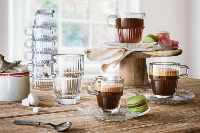 Bormioli Rocco Latte Macchiato Glazen - Irish Coffee Glazen - Koffiekopjes met oor - Stapelbaar - Barshine 315 ml - 6 Stuks