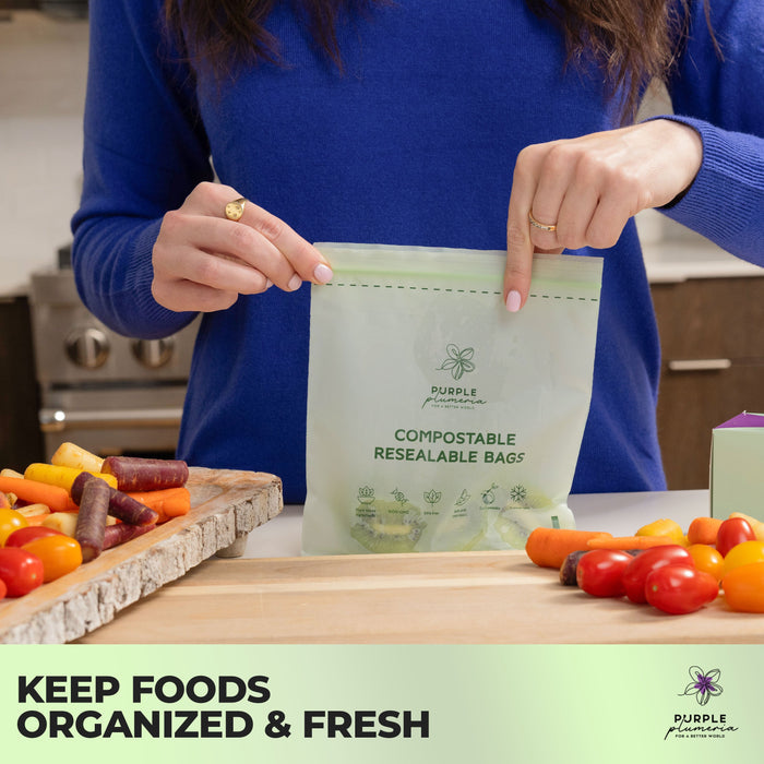 Compostable Resealable Bags. Eco-Friendly & Durable. Snack, Sandwich, Quart & Gallon Sizes