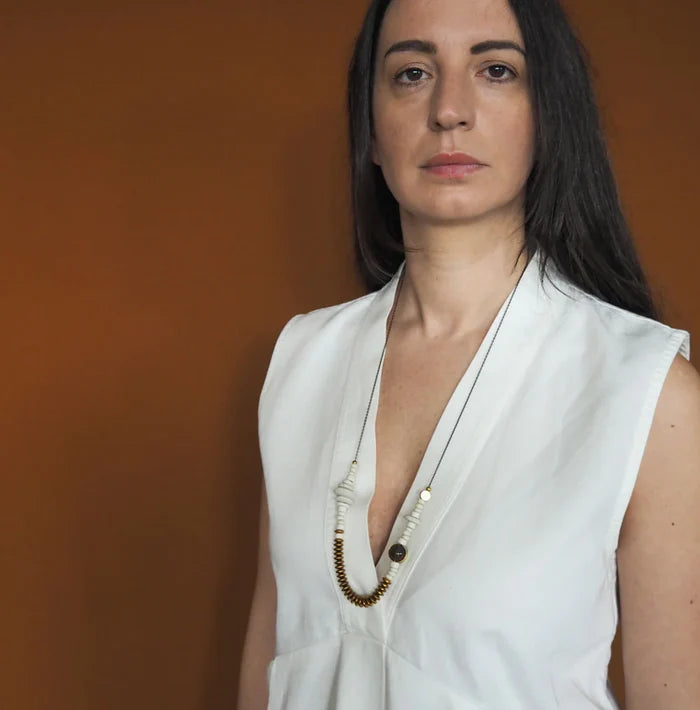 CONSTA/02 consta white recycled glass krobo’s with java and smokey quartz necklace
