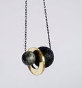 EQU08 Lave bead, gold disc, labradorite necklace