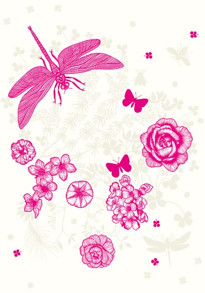 FS13A Pink Dragonfly & Roses