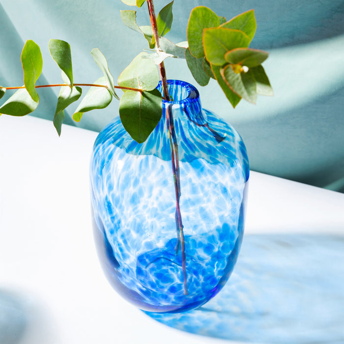 GLEE129 Large Speckled Blue Glass Vase