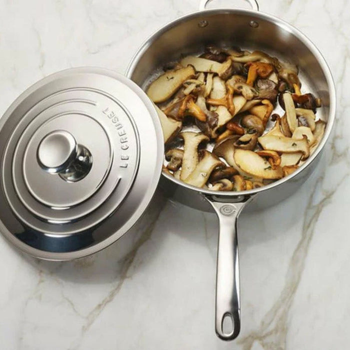 Le Creuset Signature 3 Ply Stainless Steel Saute Pan with Helper Handle and Lid