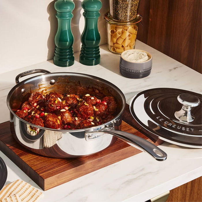 Le Creuset Signature 3 Ply Stainless Steel Saute Pan with Helper Handle and Lid