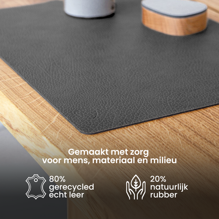 LIND DNA Placemats Hippo - Leer - Anthracite Grey - 45 x 35 cm - 2 Stuks