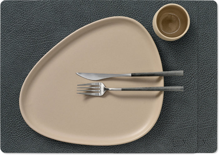 LIND DNA Placemats Hippo - Leer - Black Anthracite - 45 x 35 cm - 2 Stuks
