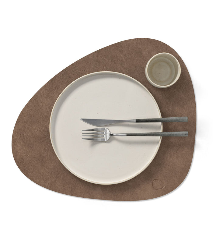 LIND DNA Placemats Nupo - Leer - Brown / Sand - dubbelzijdig - Curved - 44 x 37 cm - 2 Stuks