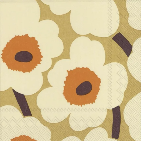 Marimekko Unikko Orange Cream Luncheon Napkin
