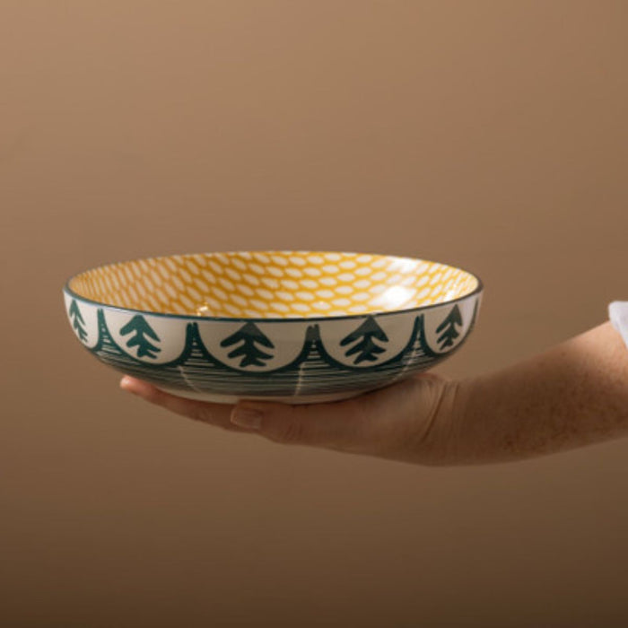 Mikasa Stoneware Bowl - 21cm - Green Leafy Pattern