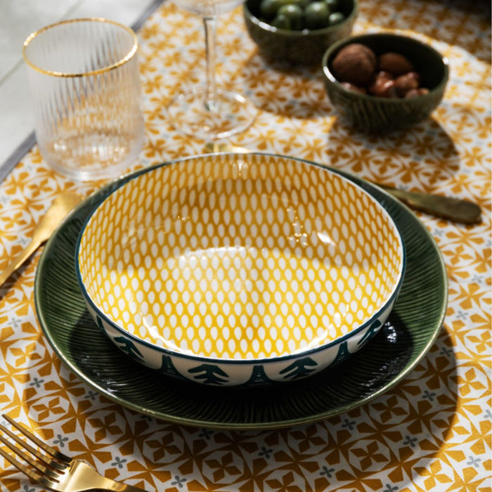 Mikasa Stoneware Bowl - 21cm - Green Leafy Pattern