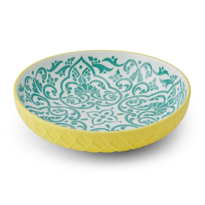 Mikasa Stoneware Bowl - 21cm - Yellow & Blue Geometric