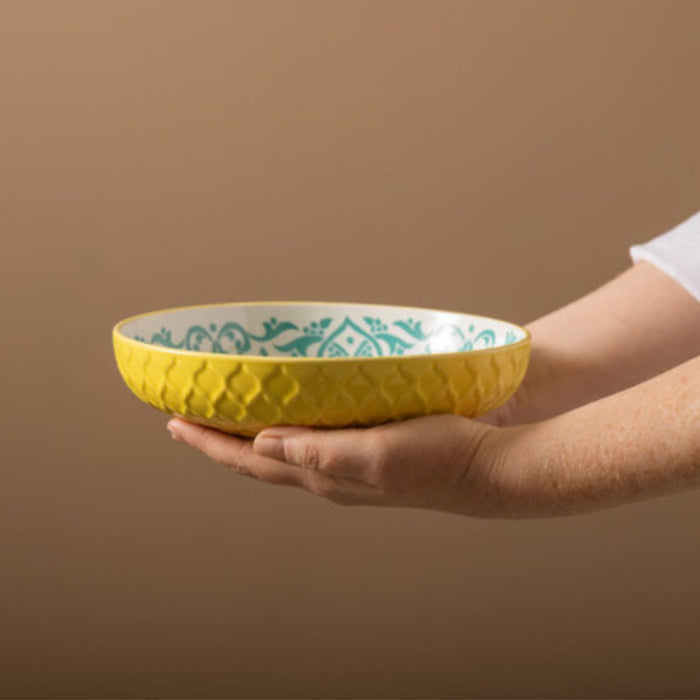 Mikasa Stoneware Bowl - 21cm - Yellow & Blue Geometric