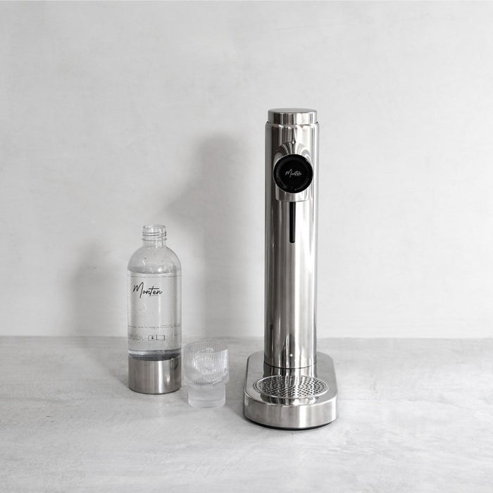Monten Polished Steel Soda Maker + 1 Stainless Steel Bottle