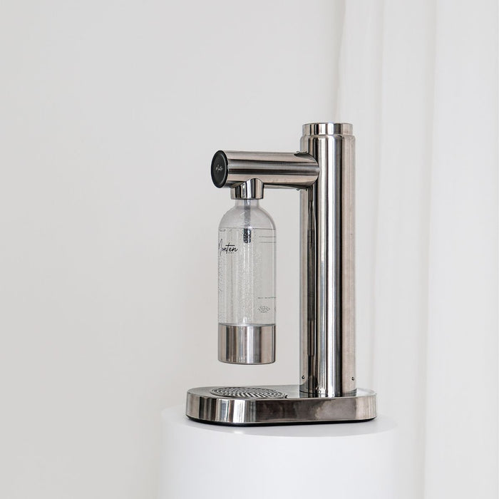 Monten Polished Steel Soda Maker + 1 Stainless Steel Bottle