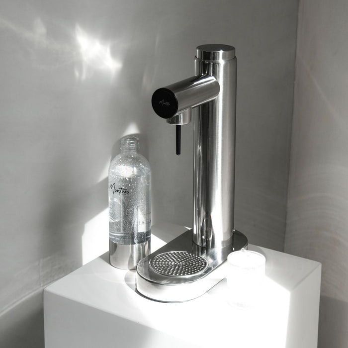 Monten Polished Steel Soda Maker + 1 Stainless Steel Bottle