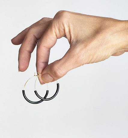 NIN03 Gold Plated 35mm Hoops w oxidized brass curve