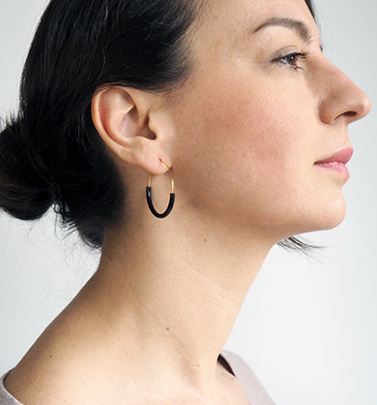 NIN03 Gold Plated 35mm Hoops w oxidized brass curve