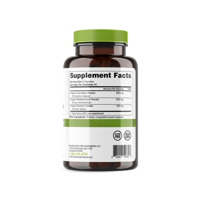 Organic Irish Sea Moss, Organic Bladderwrack, & Organic Burdock capsules
