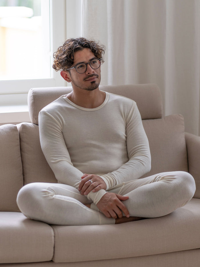 Pitkähihainen silkkivilla aluspaita, unisex ja miesten valkoiset pitkät alushousut, unisex