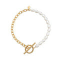 SPG-332 Pearl & Chain T Bar Bracelet - Gold Plated