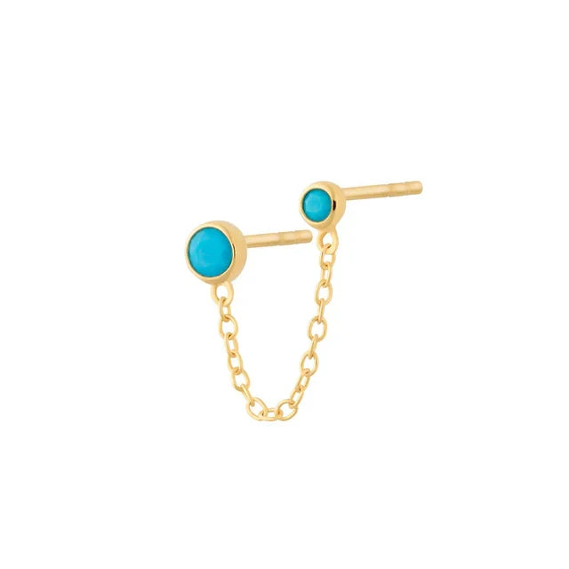 SPG-378 Turquoise Double Stud Single Earring with Chain Connector