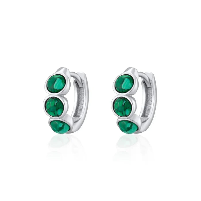 SPS-14 Malachite Cabuchon Huggie Hoop Earrings
