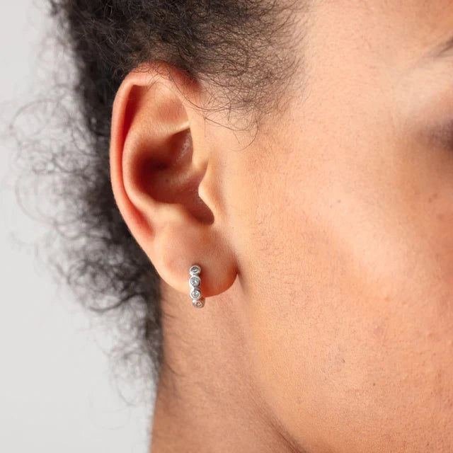 SPS-271 Bezel Huggie Earrings with Clear Stones