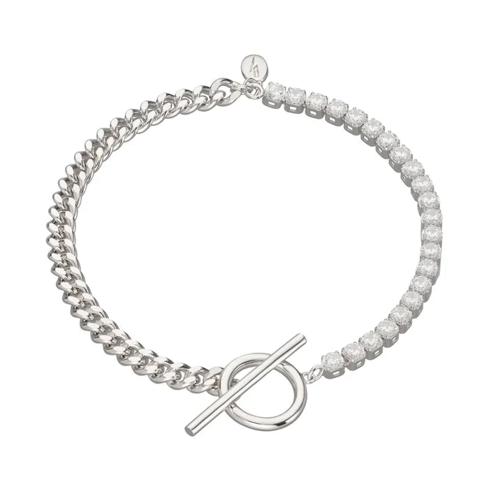 SPS-368 Tennis & Curb Chain Bracelet with T Bar Clasp