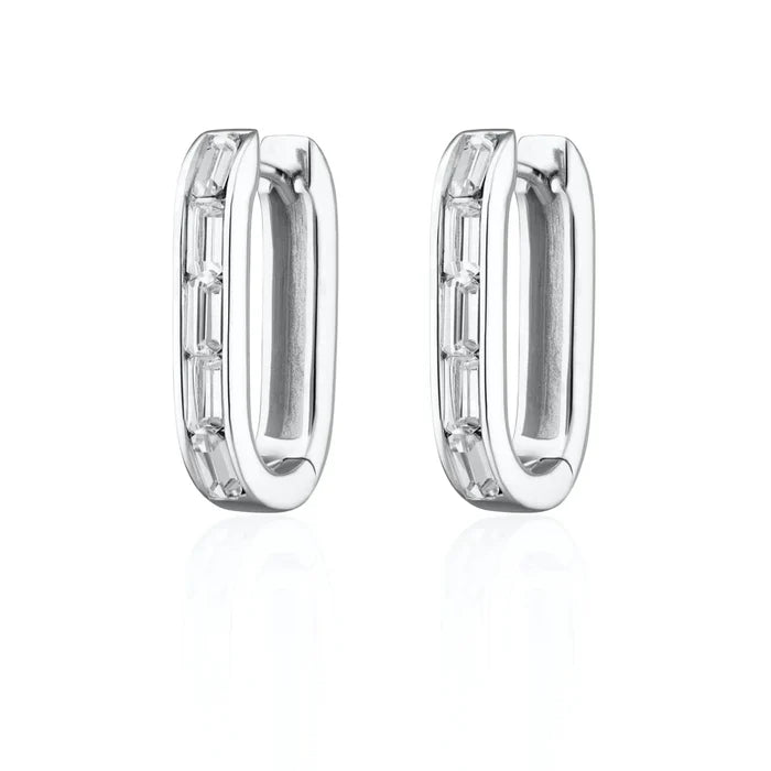 SPS-393 Oval Baguette Hoop Earrings with Clear Stones