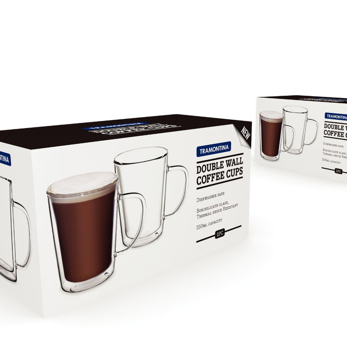 Tramontina Double Wall Coffee Cup With Handle - 250ml - Set 2