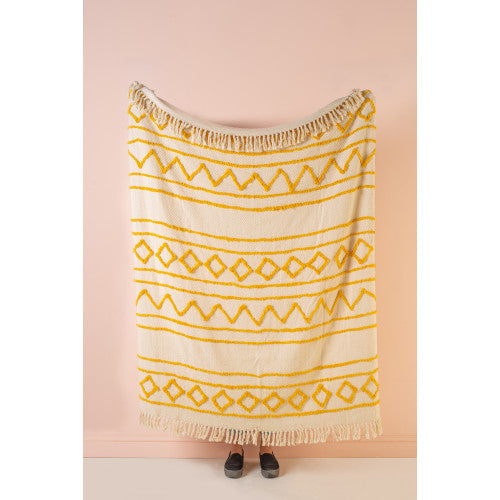 TW162B Zofie Natural & Mustard Cotton Tufted Throw 130x70cm