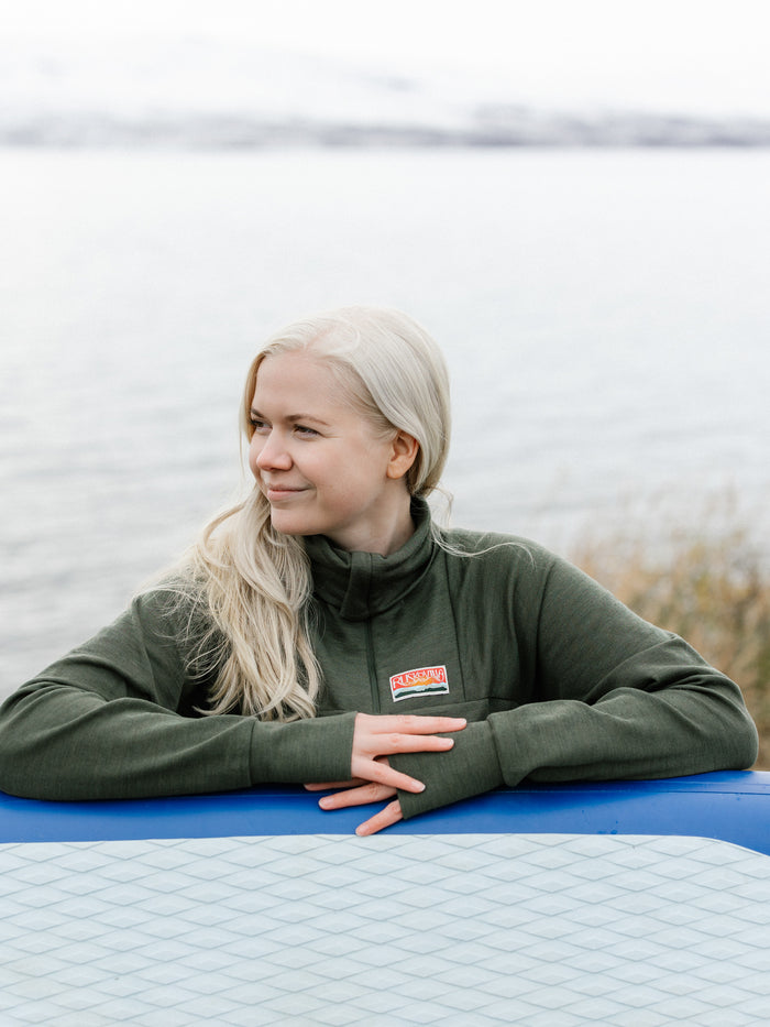 Vihreä ulkoilupaita 100% luomumerinovillaa, unisex