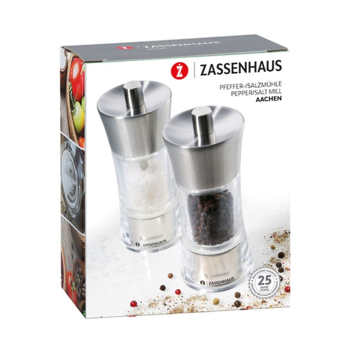 Zassenhaus Aachen Acrylic Stainless Steel Salt and Pepper Mill Set - 14cm